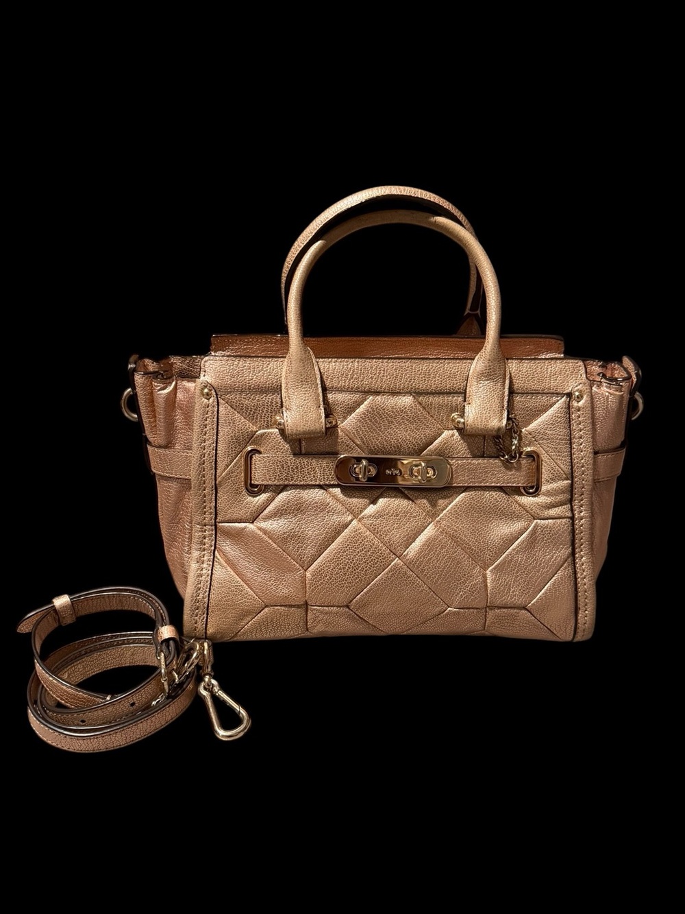 Coach Swagger 27 in Metallic Patchwork Rose Gold Leather